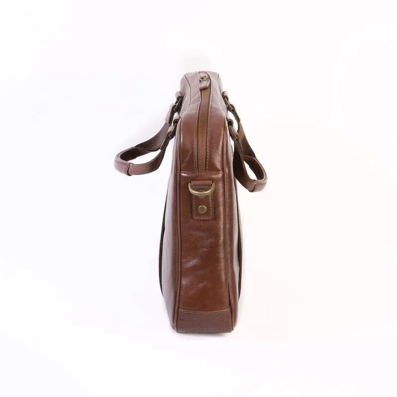 Boconi Becker Zip Brief in Whiskey with Gingham