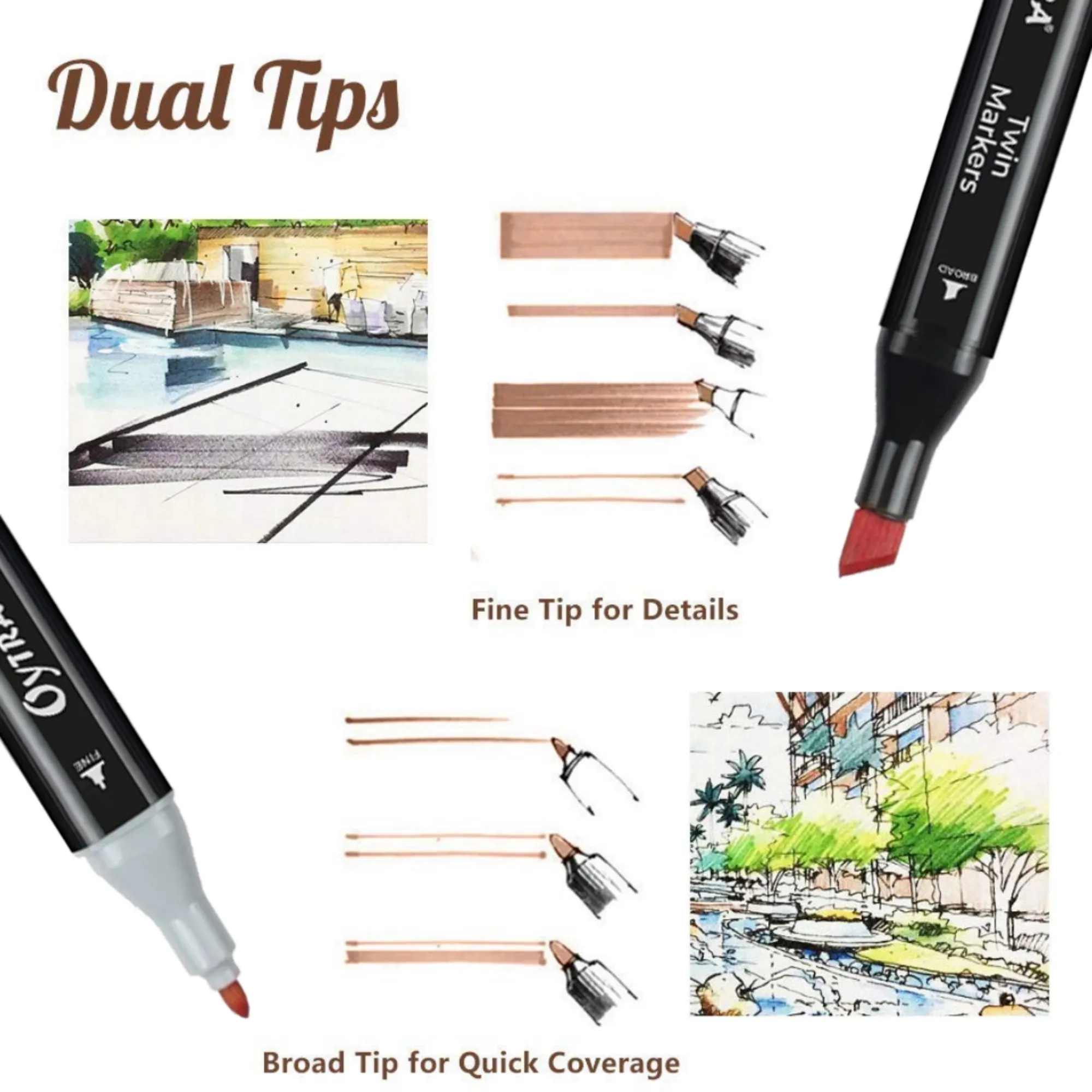 Dual Tip 12 Alcohol Markers Set