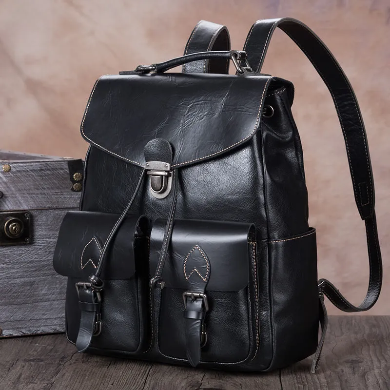 Funky Womens Square Genuine Leather Backpack Purse 14" Laptop Bag for Women