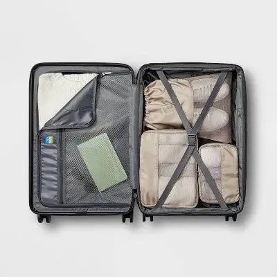 Hardside Medium Checked Suitcase Muddy Aqua - Open