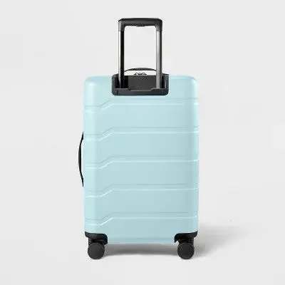 Hardside Medium Checked Suitcase Muddy Aqua - Open