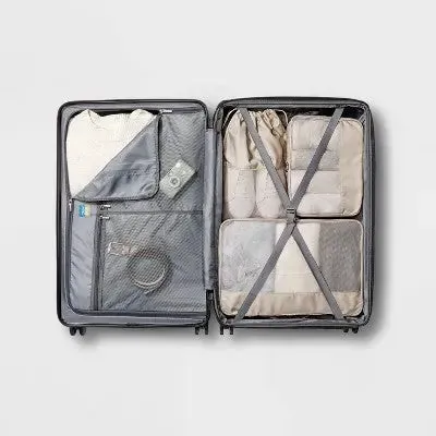 Hardside Medium Checked Suitcase Muddy Aqua - Open