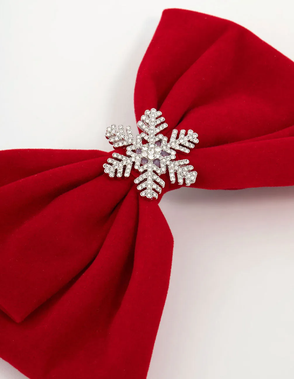 Kids Red Fabric & Diamante Snowflake Bow Clip