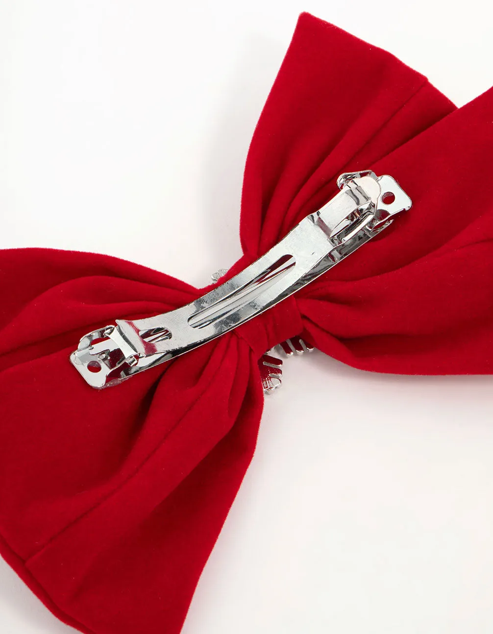 Kids Red Fabric & Diamante Snowflake Bow Clip