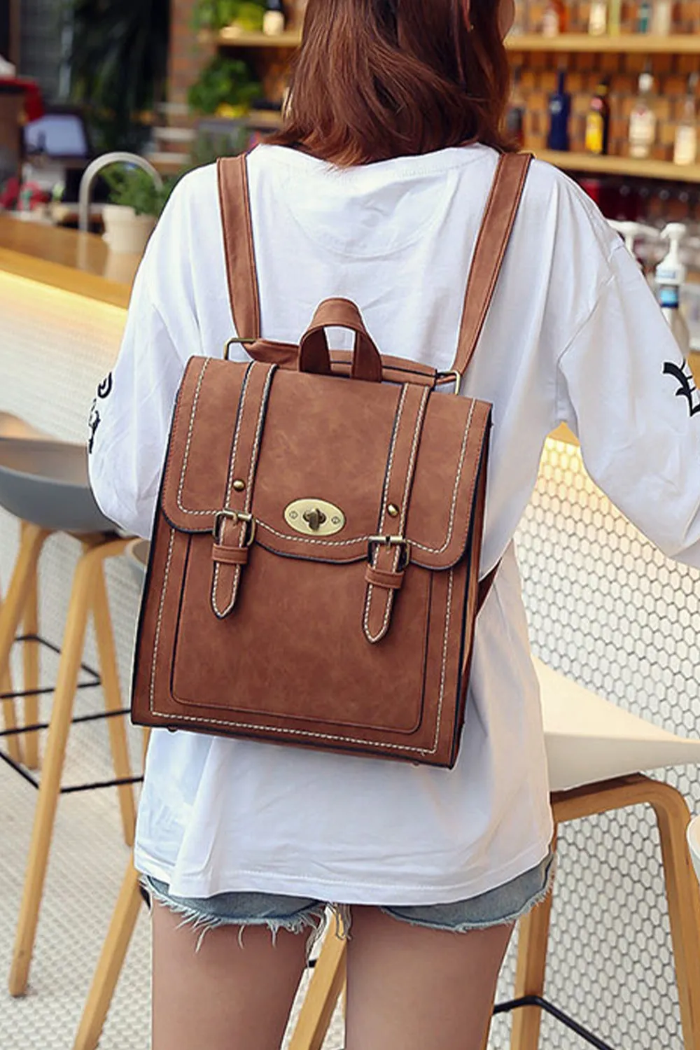 Light Academia College Style Backpack Eco Leather