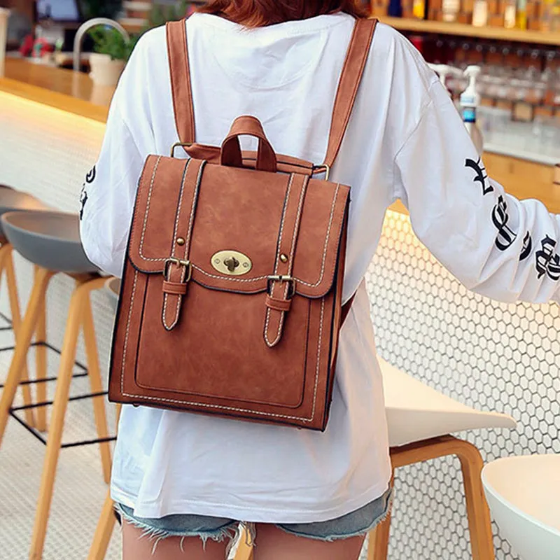 Light Academia College Style Backpack Eco Leather