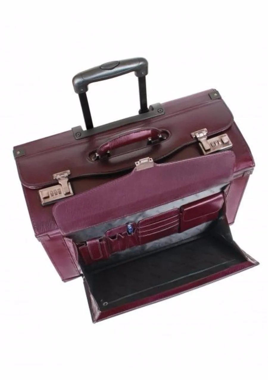Mancini Leather Goods Deluxe Wheeled Catalog Case Burgundy