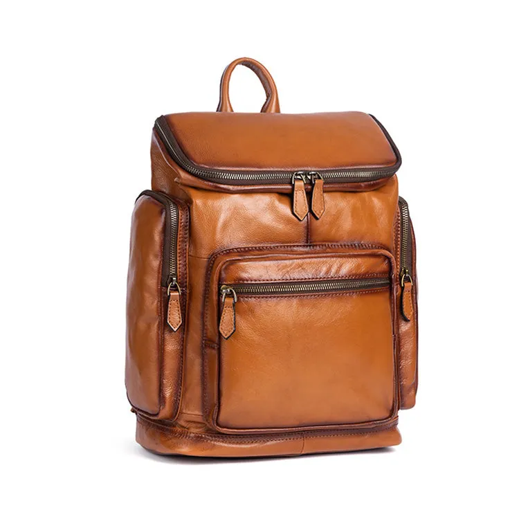 Medium Womens Black Leather Laptop Backpack Leather Rucksack Bag