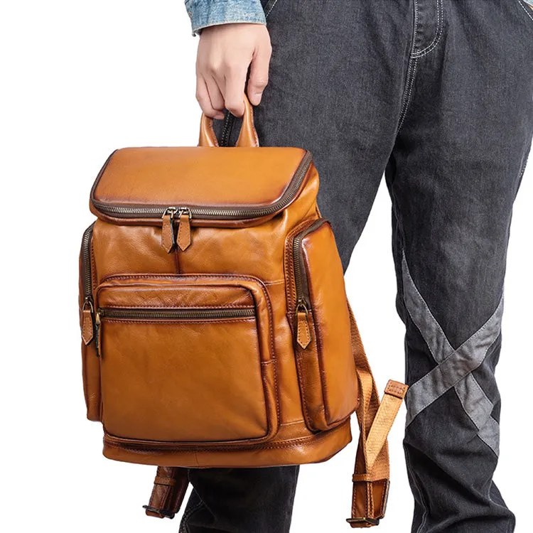 Medium Womens Black Leather Laptop Backpack Leather Rucksack Bag