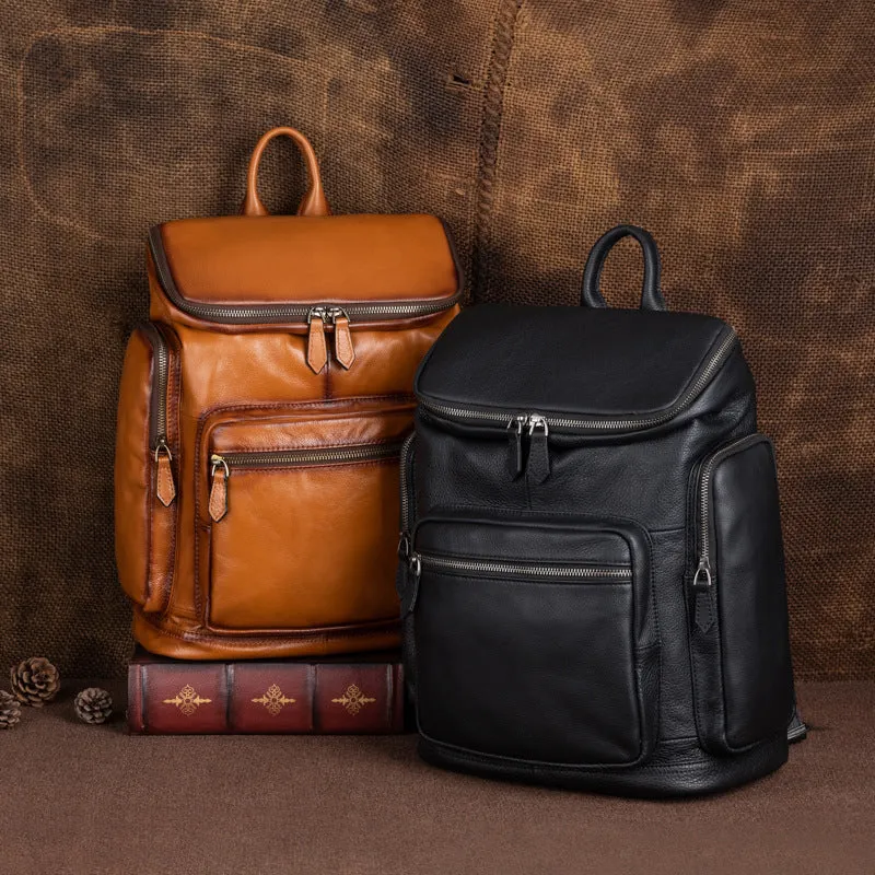 Medium Womens Black Leather Laptop Backpack Leather Rucksack Bag