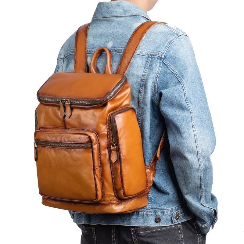 Medium Womens Black Leather Laptop Backpack Leather Rucksack Bag