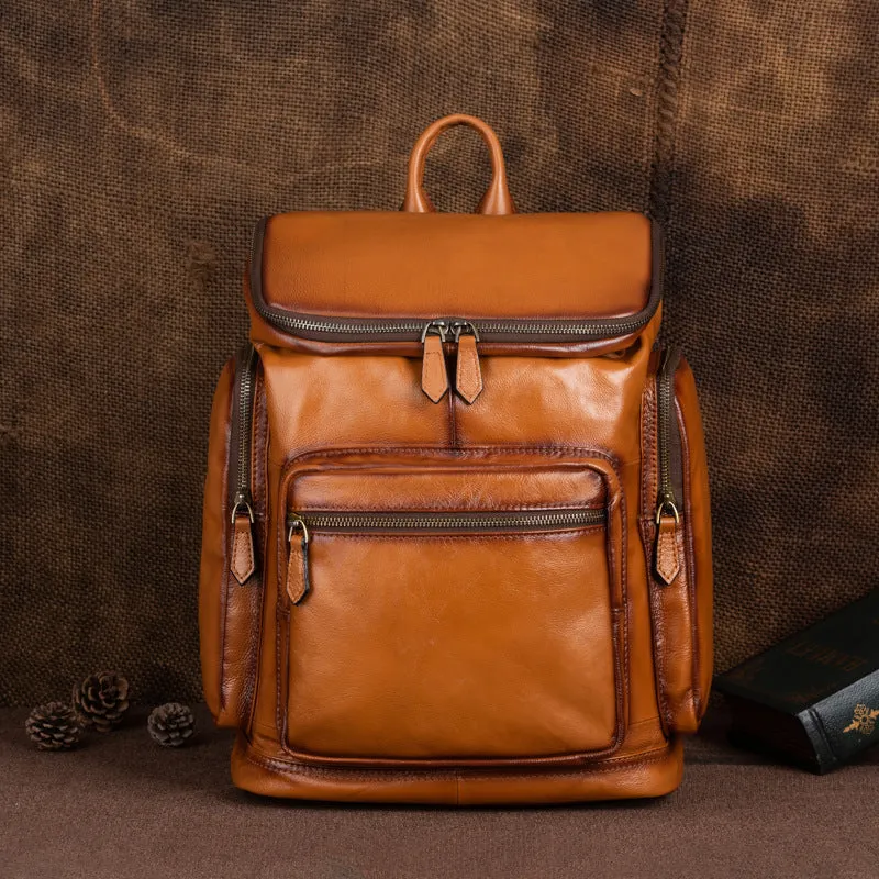 Medium Womens Black Leather Laptop Backpack Leather Rucksack Bag