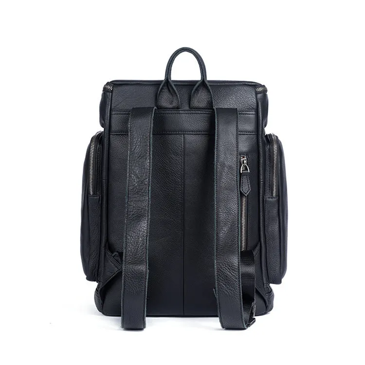 Medium Womens Black Leather Laptop Backpack Leather Rucksack Bag