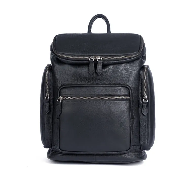 Medium Womens Black Leather Laptop Backpack Leather Rucksack Bag