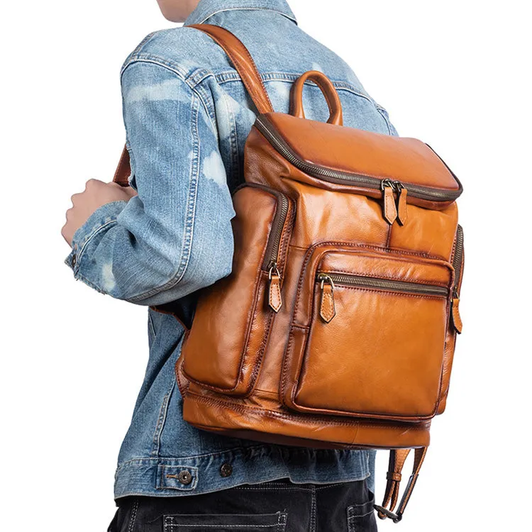 Medium Womens Black Leather Laptop Backpack Leather Rucksack Bag