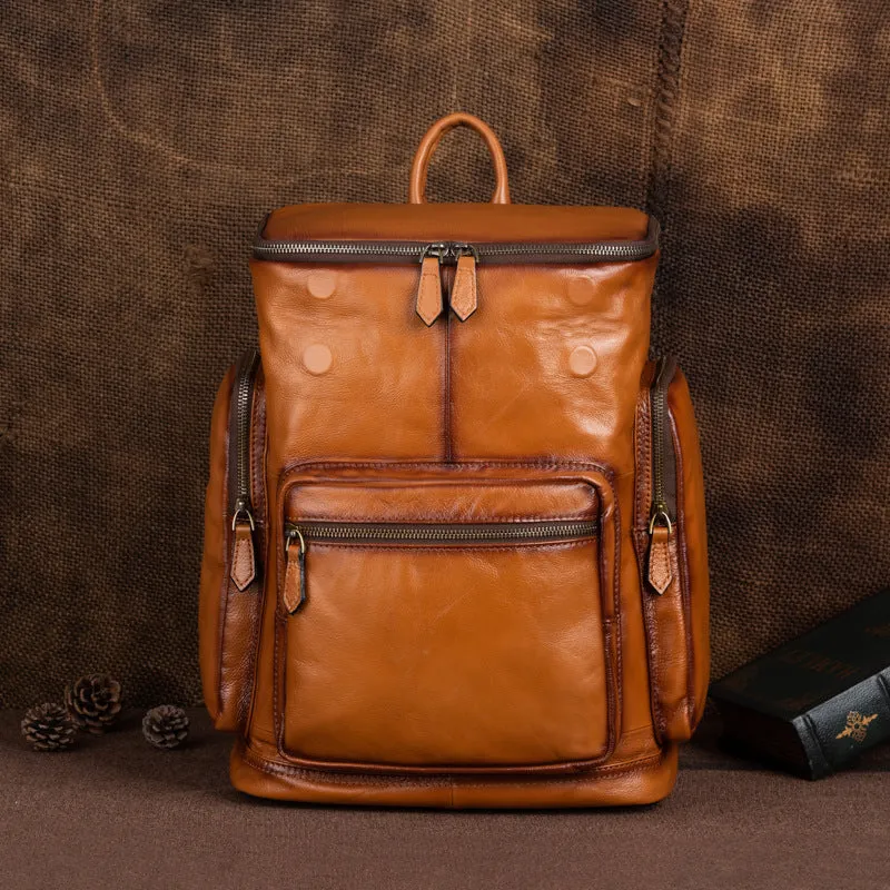 Medium Womens Black Leather Laptop Backpack Leather Rucksack Bag