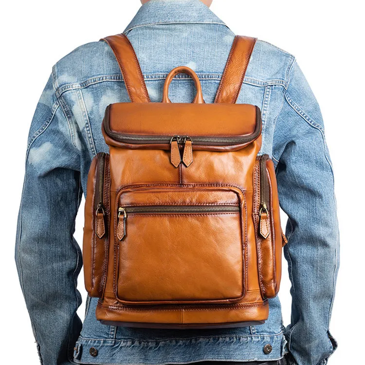Medium Womens Black Leather Laptop Backpack Leather Rucksack Bag