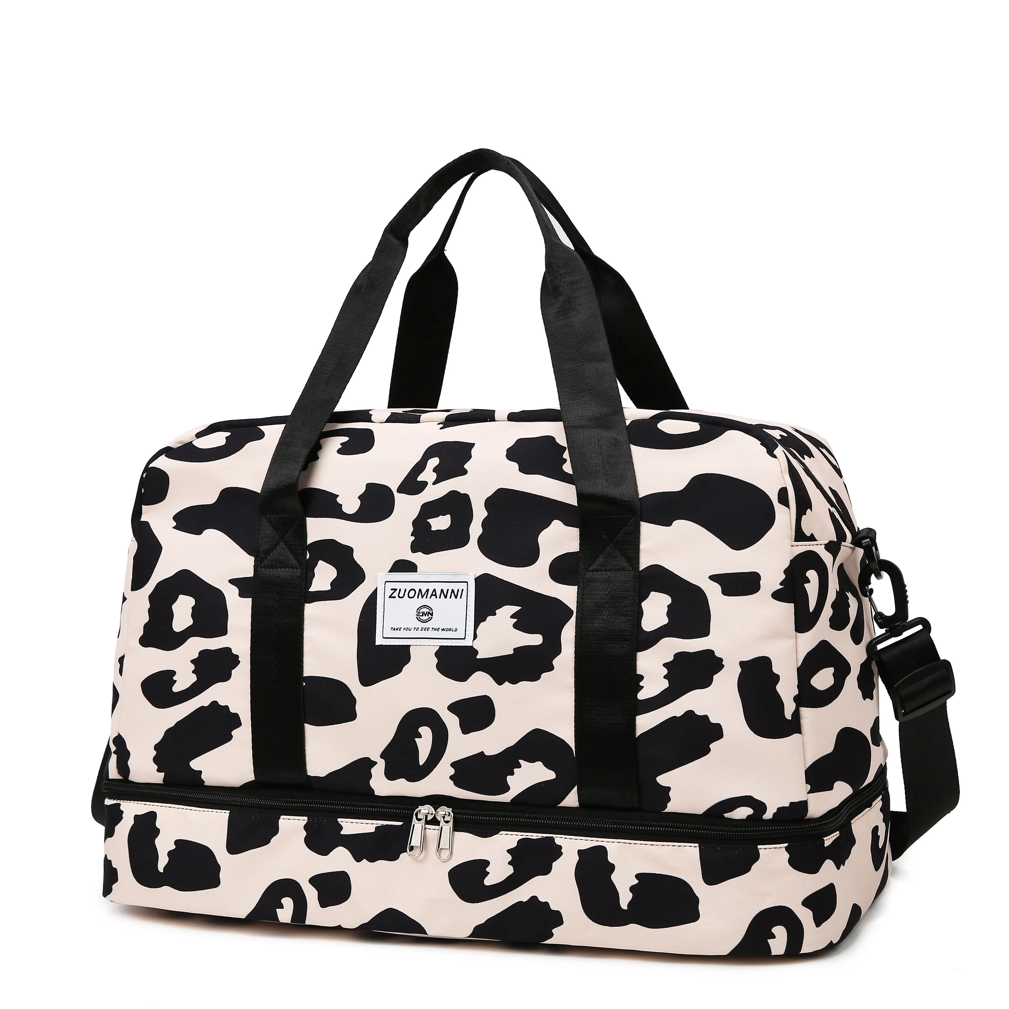 realaiot  Leopard Pattern Travel Duffle Bag, Nylon Large Capacity Sports Gym Bag, Lightweight Carry On Luggage