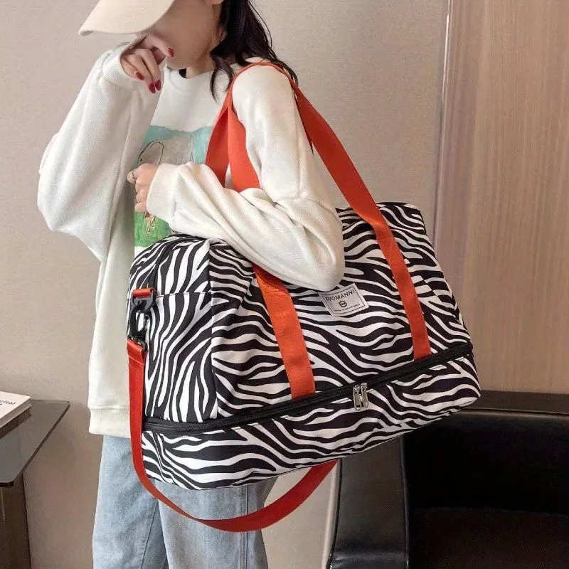 realaiot  Leopard Pattern Travel Duffle Bag, Nylon Large Capacity Sports Gym Bag, Lightweight Carry On Luggage