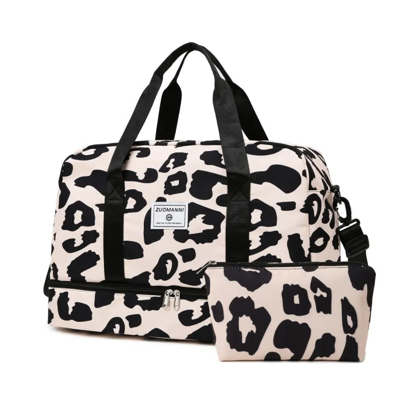 realaiot  Leopard Pattern Travel Duffle Bag, Nylon Large Capacity Sports Gym Bag, Lightweight Carry On Luggage