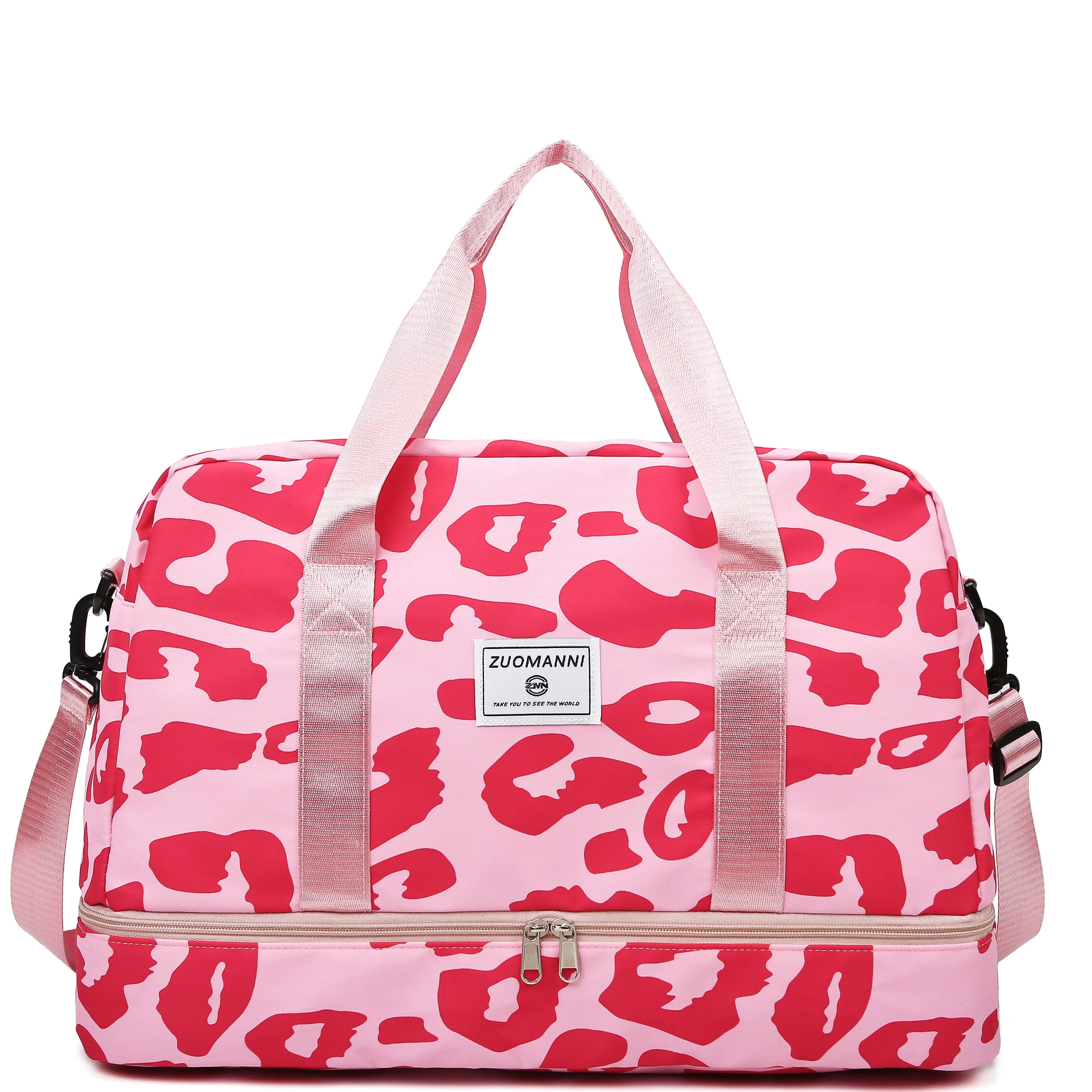 realaiot  Leopard Pattern Travel Duffle Bag, Nylon Large Capacity Sports Gym Bag, Lightweight Carry On Luggage