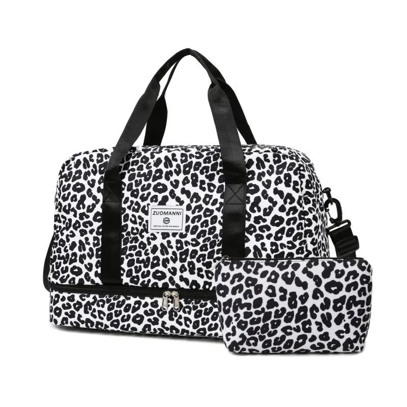 realaiot  Leopard Pattern Travel Duffle Bag, Nylon Large Capacity Sports Gym Bag, Lightweight Carry On Luggage