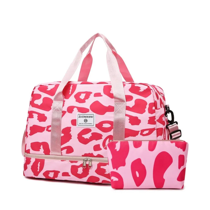 realaiot  Leopard Pattern Travel Duffle Bag, Nylon Large Capacity Sports Gym Bag, Lightweight Carry On Luggage