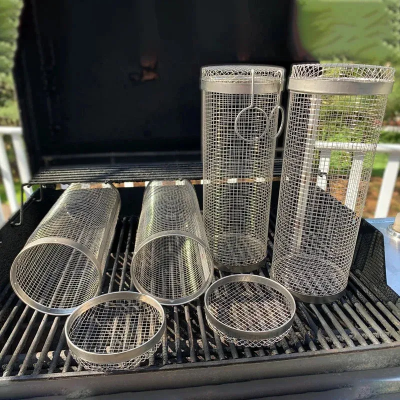 Stainless Steel Rolling BBQ Grill Basket