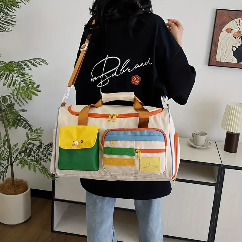 UAKISS  -  Colorful Retro Travel Bag, Large Capacity Duffle With Shoulder Strap, Sports Gym Carry-On, Multi-Pocket Casual Luggage For Women