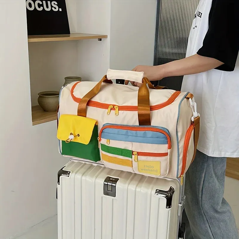 UAKISS  -  Colorful Retro Travel Bag, Large Capacity Duffle With Shoulder Strap, Sports Gym Carry-On, Multi-Pocket Casual Luggage For Women