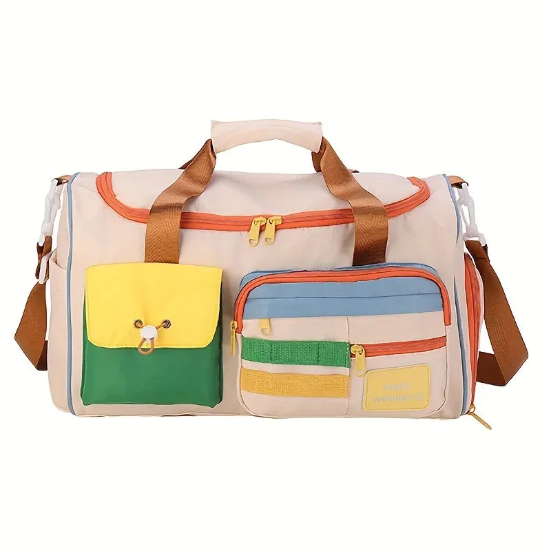 UAKISS  -  Colorful Retro Travel Bag, Large Capacity Duffle With Shoulder Strap, Sports Gym Carry-On, Multi-Pocket Casual Luggage For Women