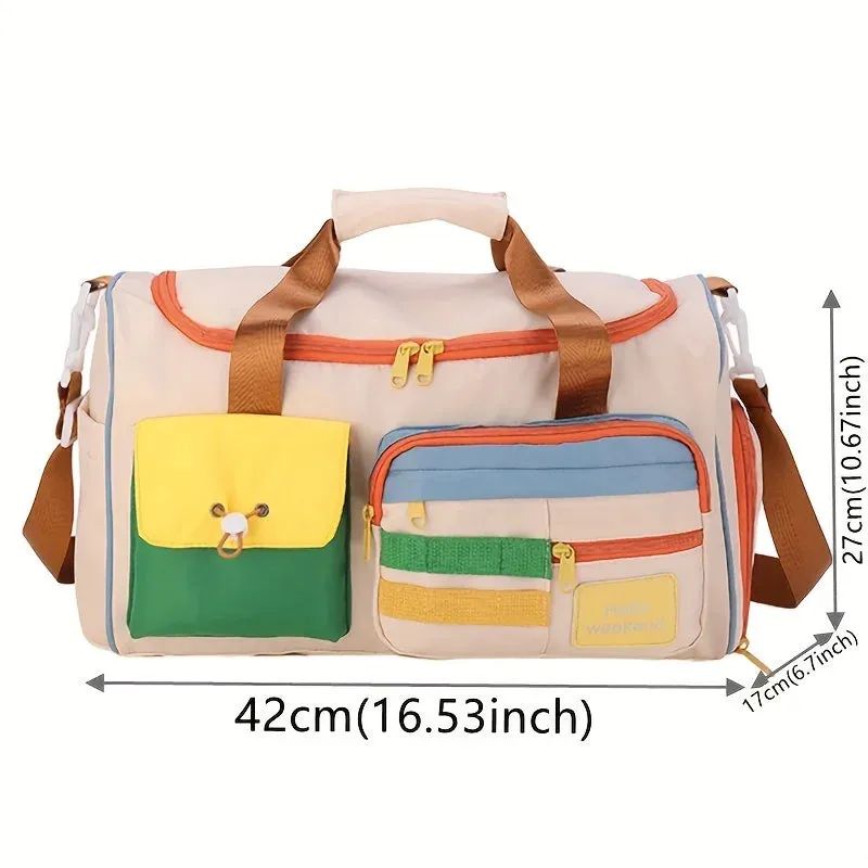 UAKISS  -  Colorful Retro Travel Bag, Large Capacity Duffle With Shoulder Strap, Sports Gym Carry-On, Multi-Pocket Casual Luggage For Women