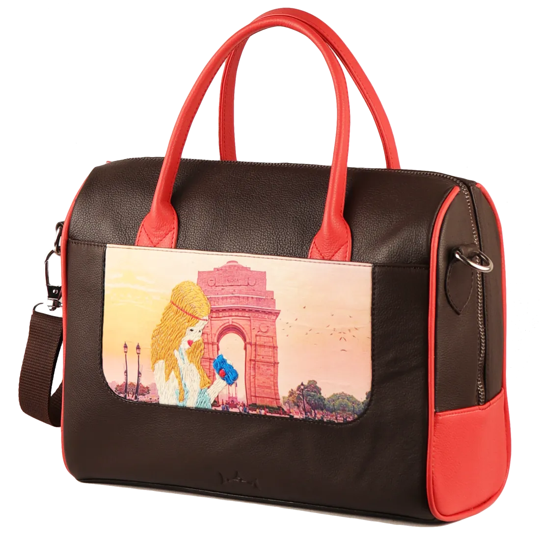 Women's Handcrafted Delhi Print Weekender Bag (Brown)