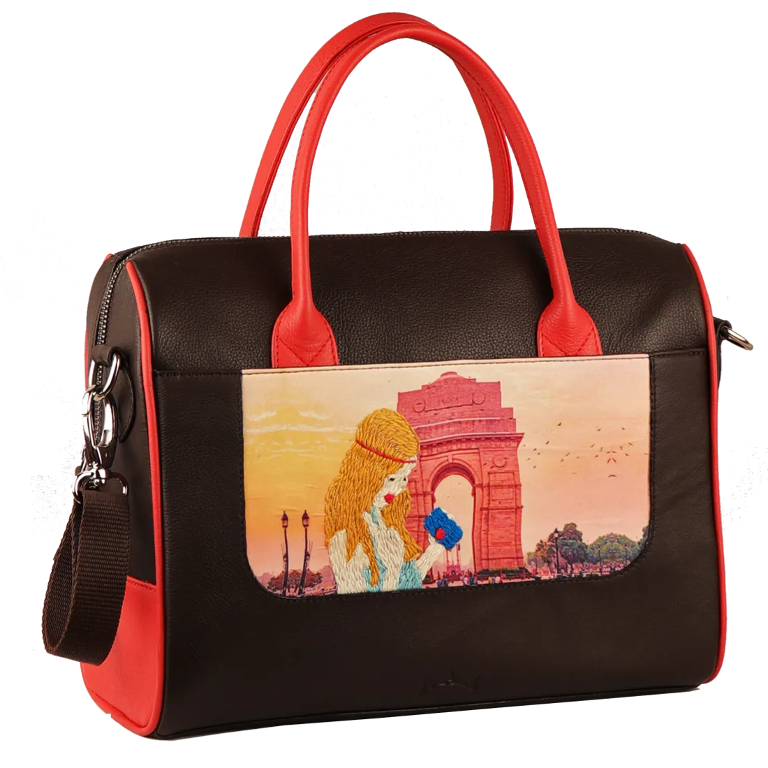 Women's Handcrafted Delhi Print Weekender Bag (Brown)