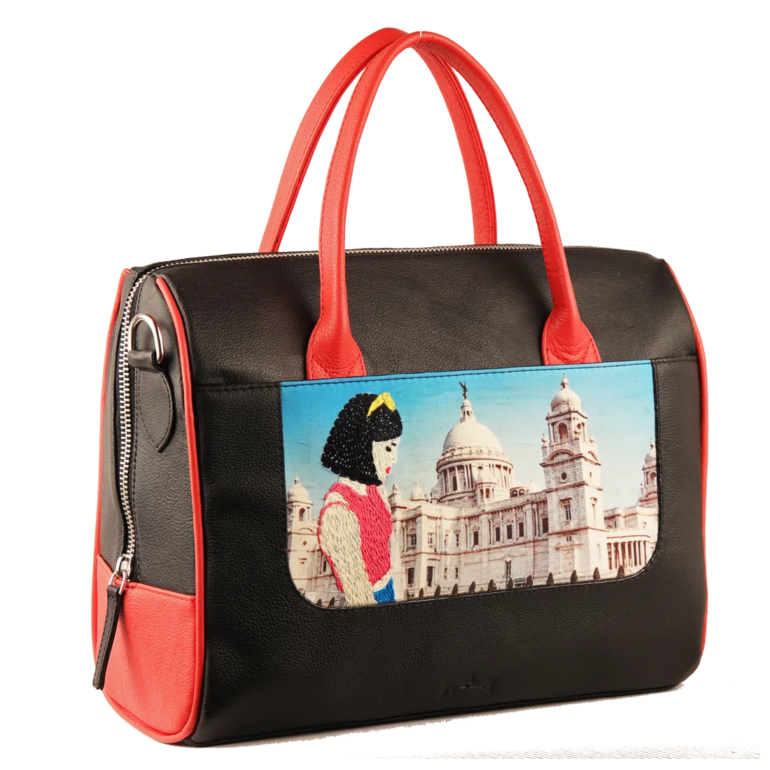 Women's Handcrafted Kolkata Print Weekender Bag (Black)