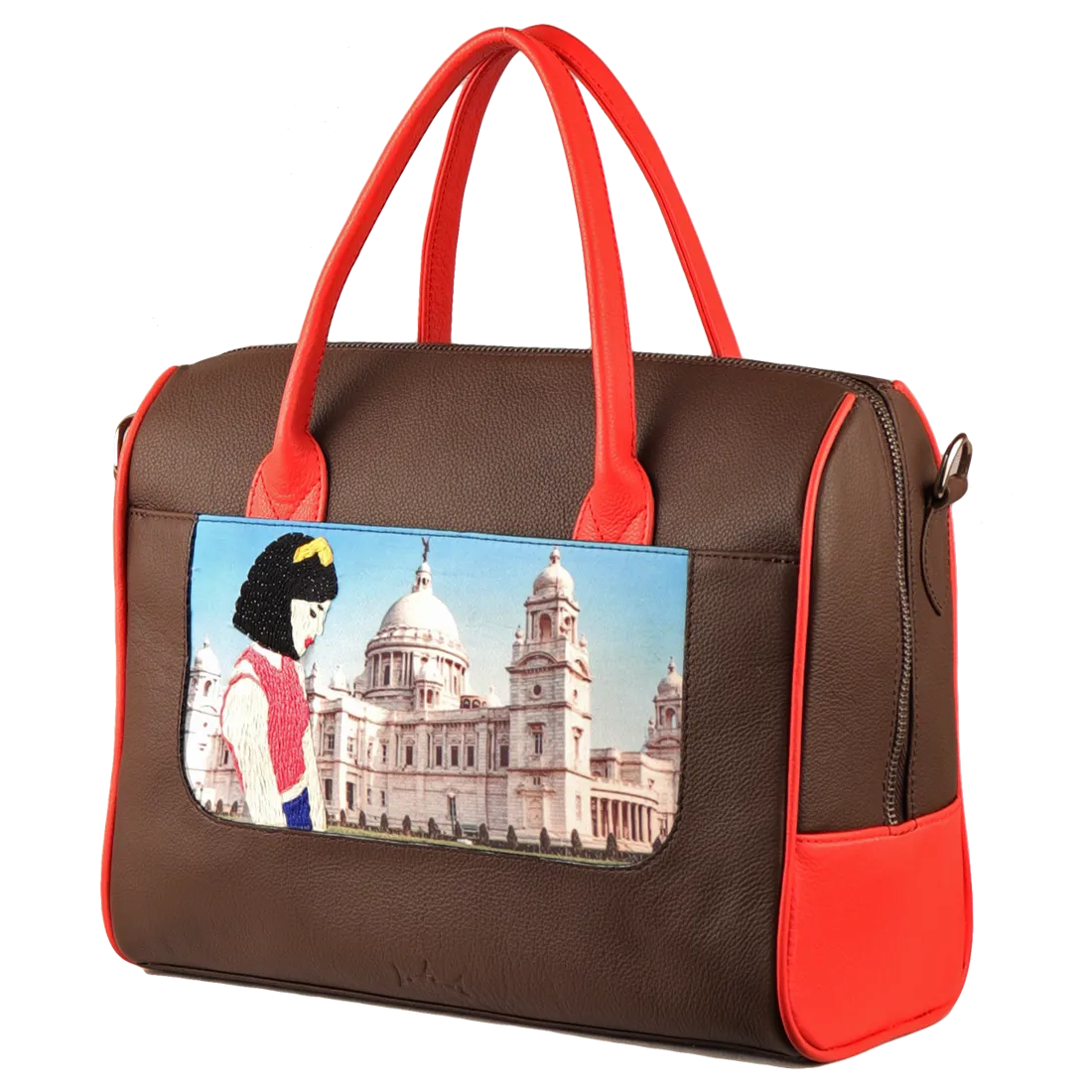 Women's Handcrafted Kolkata Print Weekender Bag (Brown)